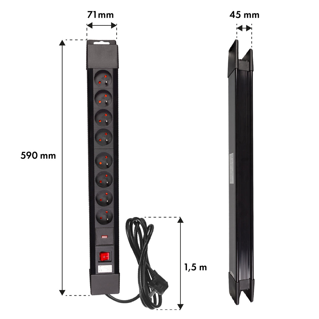 Filtro de energia com 8 tomadas, interruptor iluminado, proteção para crianças