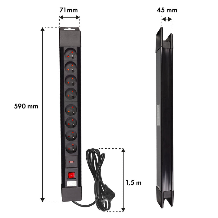 Filtro de energia com 8 tomadas, interruptor iluminado, proteção para crianças