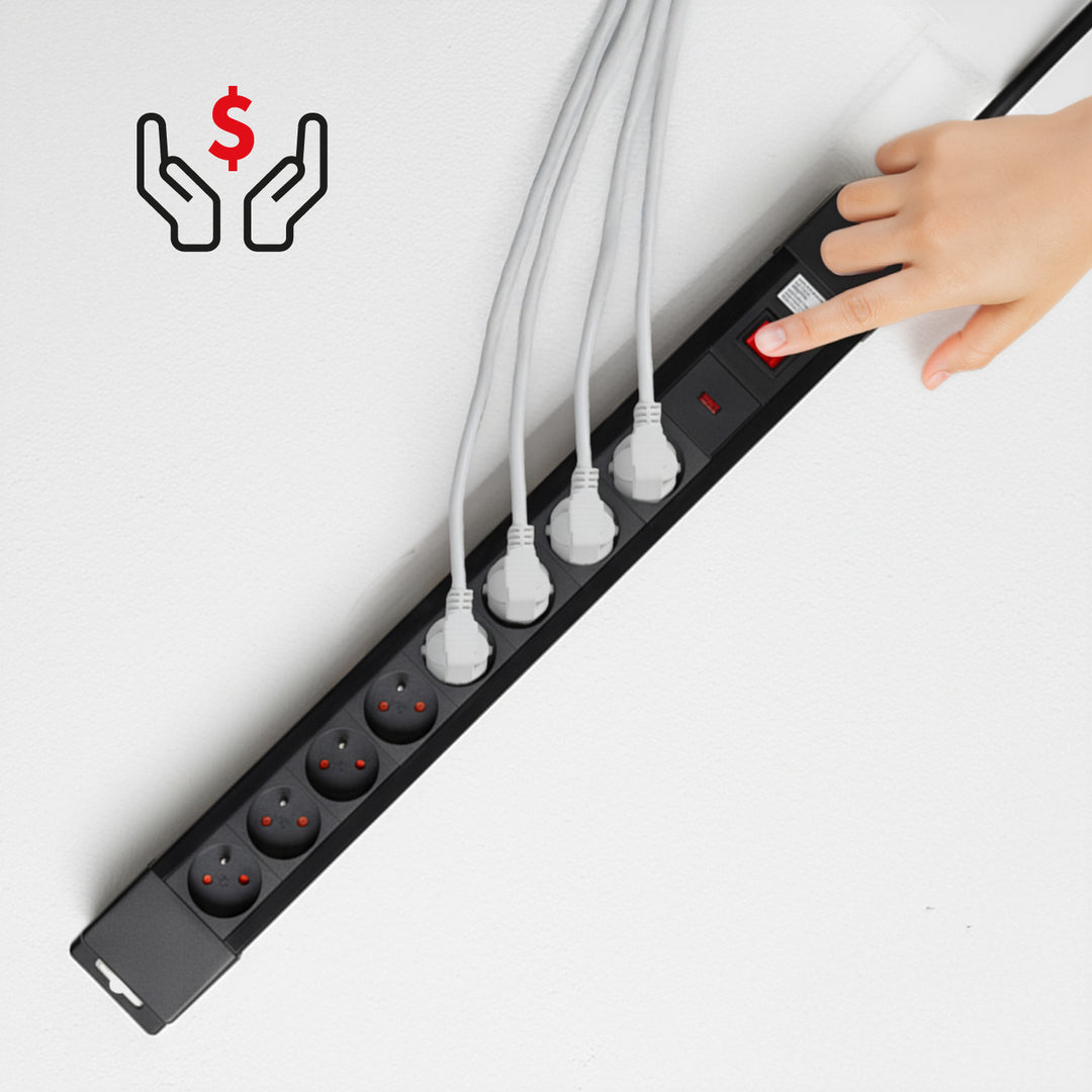 Filtro de energia com 8 tomadas, interruptor iluminado, proteção para crianças
