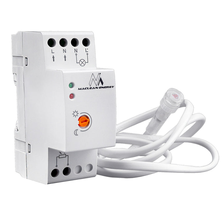 Interruptor de sensor crepuscular para carril DIN con sonda externa 220-240V / AC, 50Hz 20A Maclean MCE83