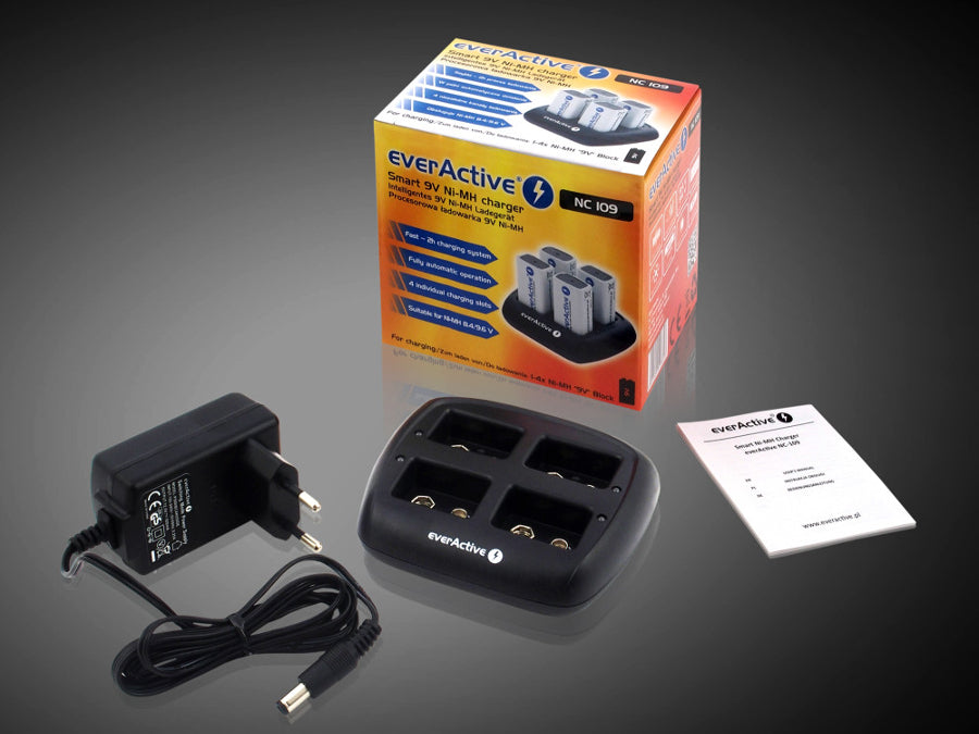Cargador EverActive NC-109 para baterías de 9V 4x 100mA máx.