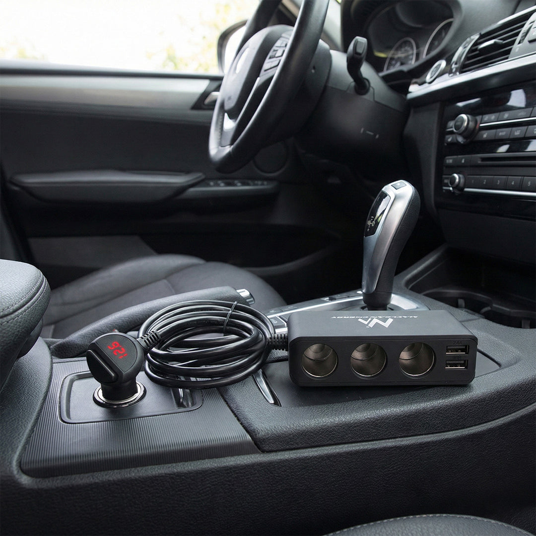 Extensão de isqueiro ladrão e carro 12V, 3 tomadas e 2 portas USB Maclean Energy MCE117