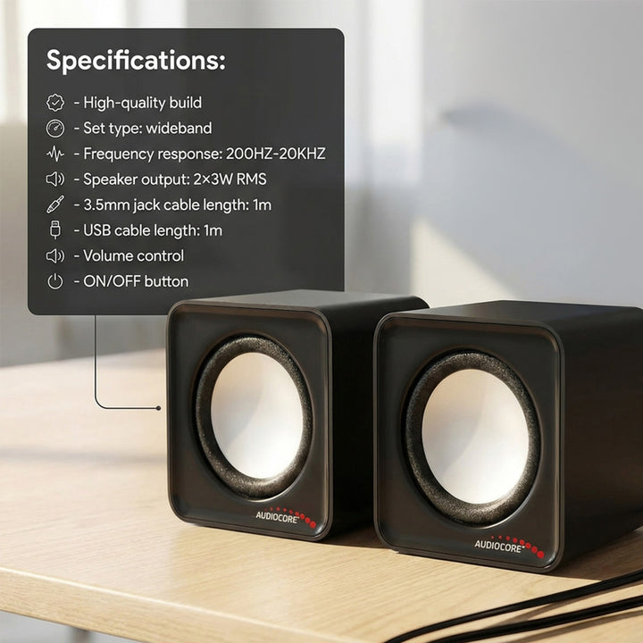 Altavoces para PC, USB, 2x3W, auto alimentado, color negro Audiocore AC870B