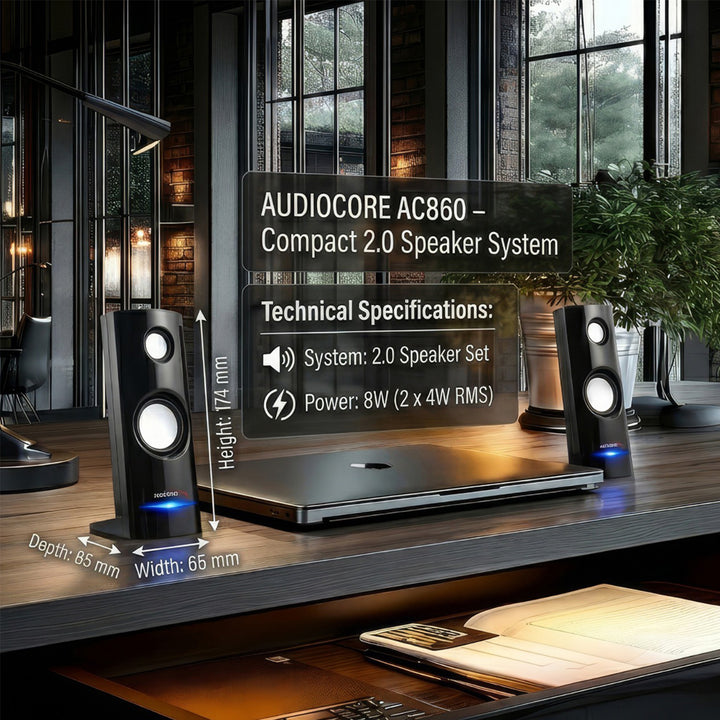 Altavoces para PC 2.0 USB, 2x4W, auto alimentado, color negro Audiocore AC860