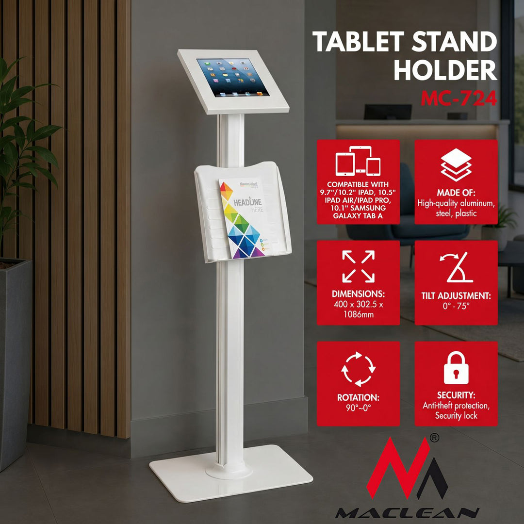 Soporte de mesa para tableta, soporte para prospectos, Tablet Station, soporte de suelo con bloqueo para iPad 2, iPad 3, iPad 4, iPad Air; antirrobo Maclean MC-724