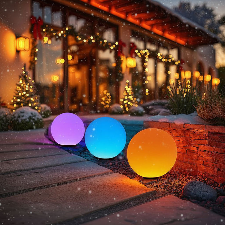 Lâmpada solar LED para jardim bola multicolorida 25 x 25 x 58 cm VerdeAzul GB165