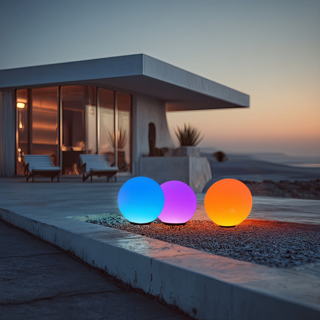 Lâmpada solar LED para jardim bola multicolorida 25 x 25 x 58 cm VerdeAzul GB165