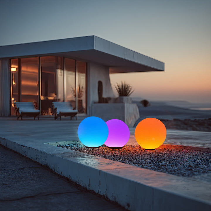 Lâmpada solar LED para jardim bola multicolorida 25 x 25 x 58 cm VerdeAzul GB165