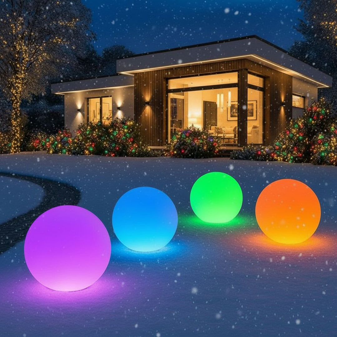 Lâmpada solar LED para jardim bola multicolorida 25 x 25 x 58 cm VerdeAzul GB165