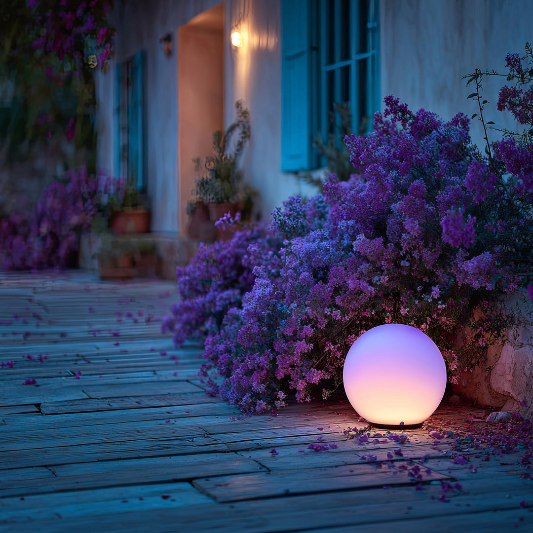 Lâmpada solar LED para jardim bola multicolorida 25 x 25 x 58 cm VerdeAzul GB165