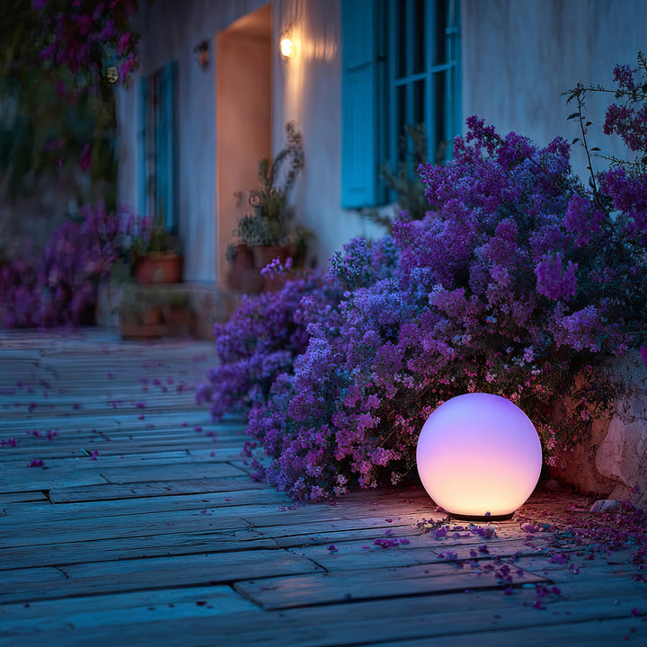 Lâmpada solar LED para jardim bola multicolorida 25 x 25 x 58 cm VerdeAzul GB165