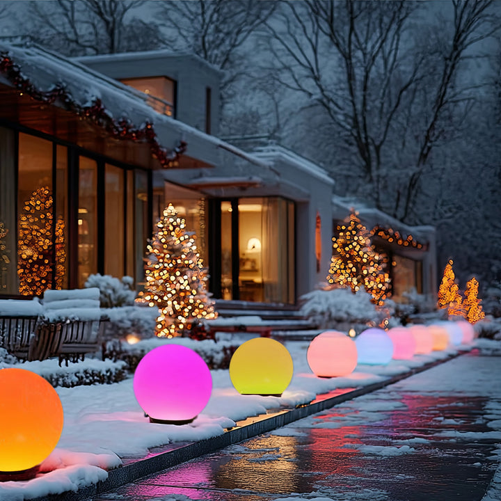 Lâmpada solar LED para jardim bola multicolorida 25 x 25 x 58 cm VerdeAzul GB165