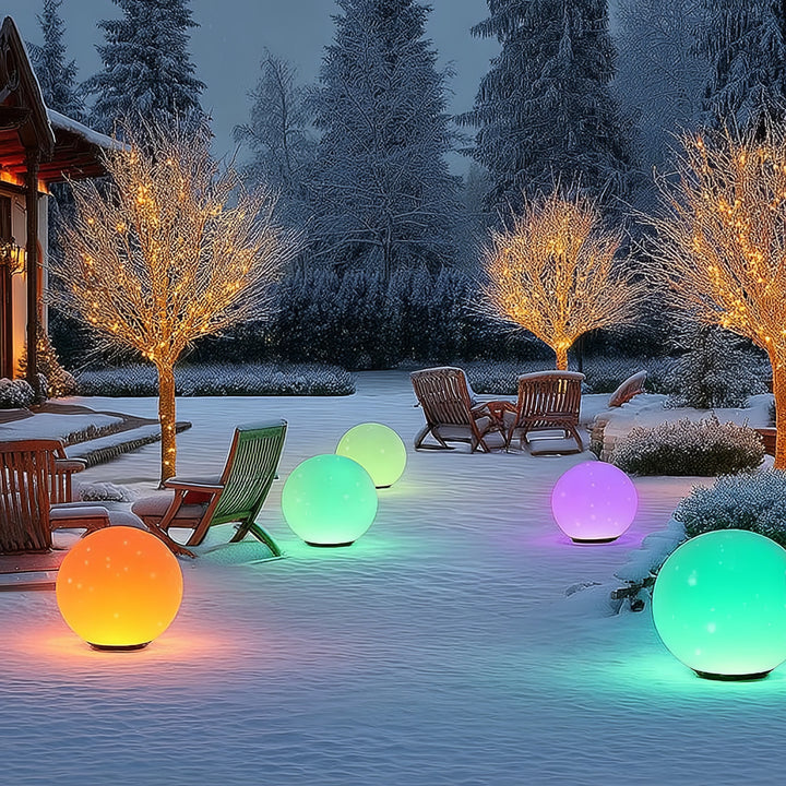 Lâmpada solar LED para jardim bola multicolorida 25 x 25 x 58 cm VerdeAzul GB165