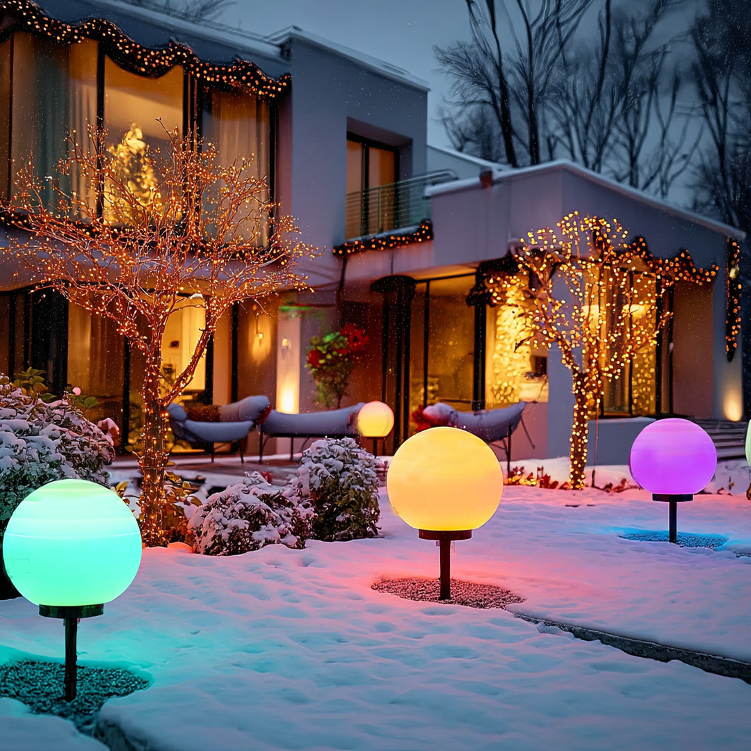 Lâmpada solar LED para jardim bola multicolorida 25 x 25 x 58 cm VerdeAzul GB165