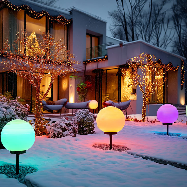 Lâmpada solar LED para jardim bola multicolorida 25 x 25 x 58 cm VerdeAzul GB165