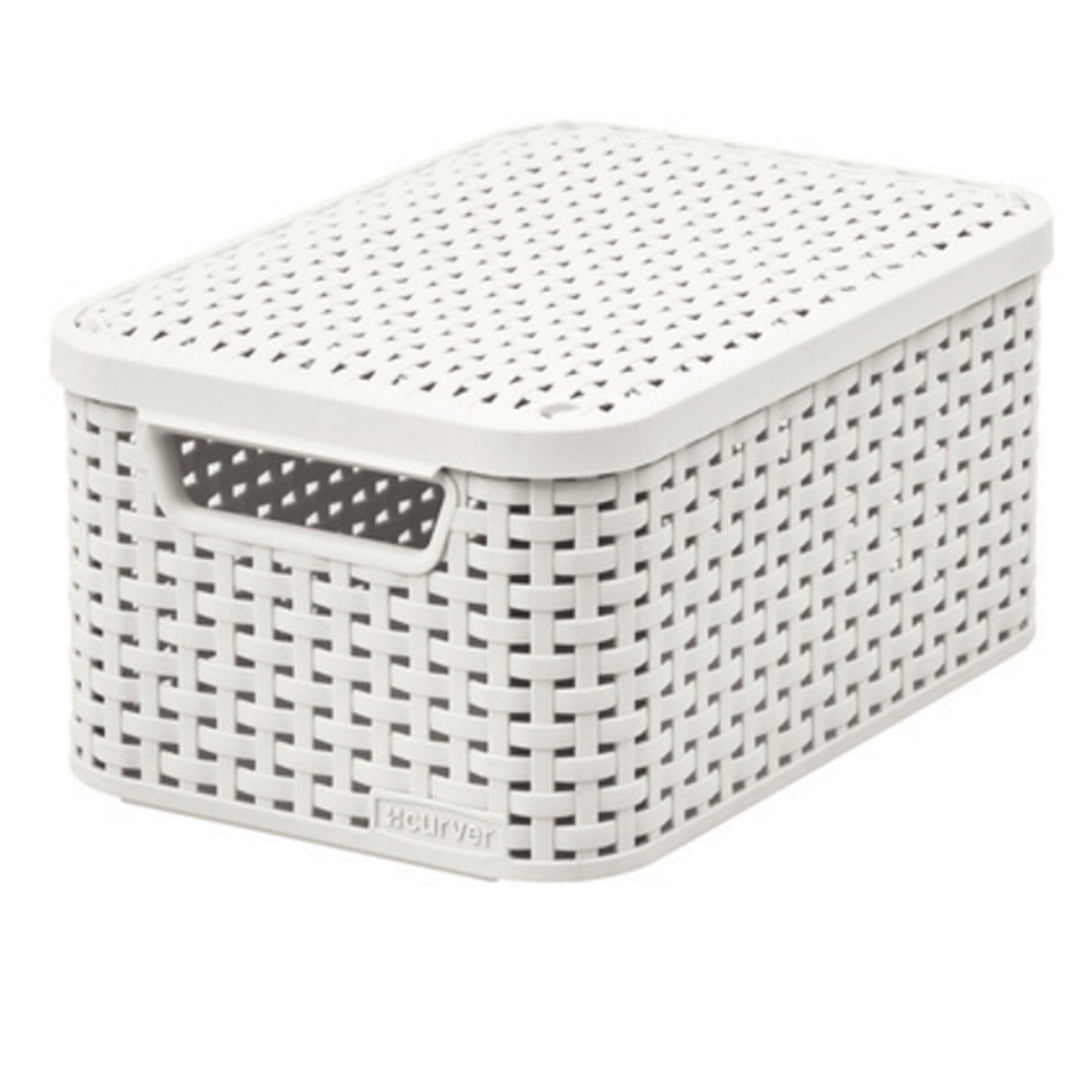 Cesta Curver, multiusos, con tapa, crema, Rattan Style M
