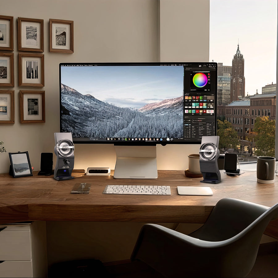 Alto-falantes estéreo de computador pretos Audiocore AC805 USB 6W