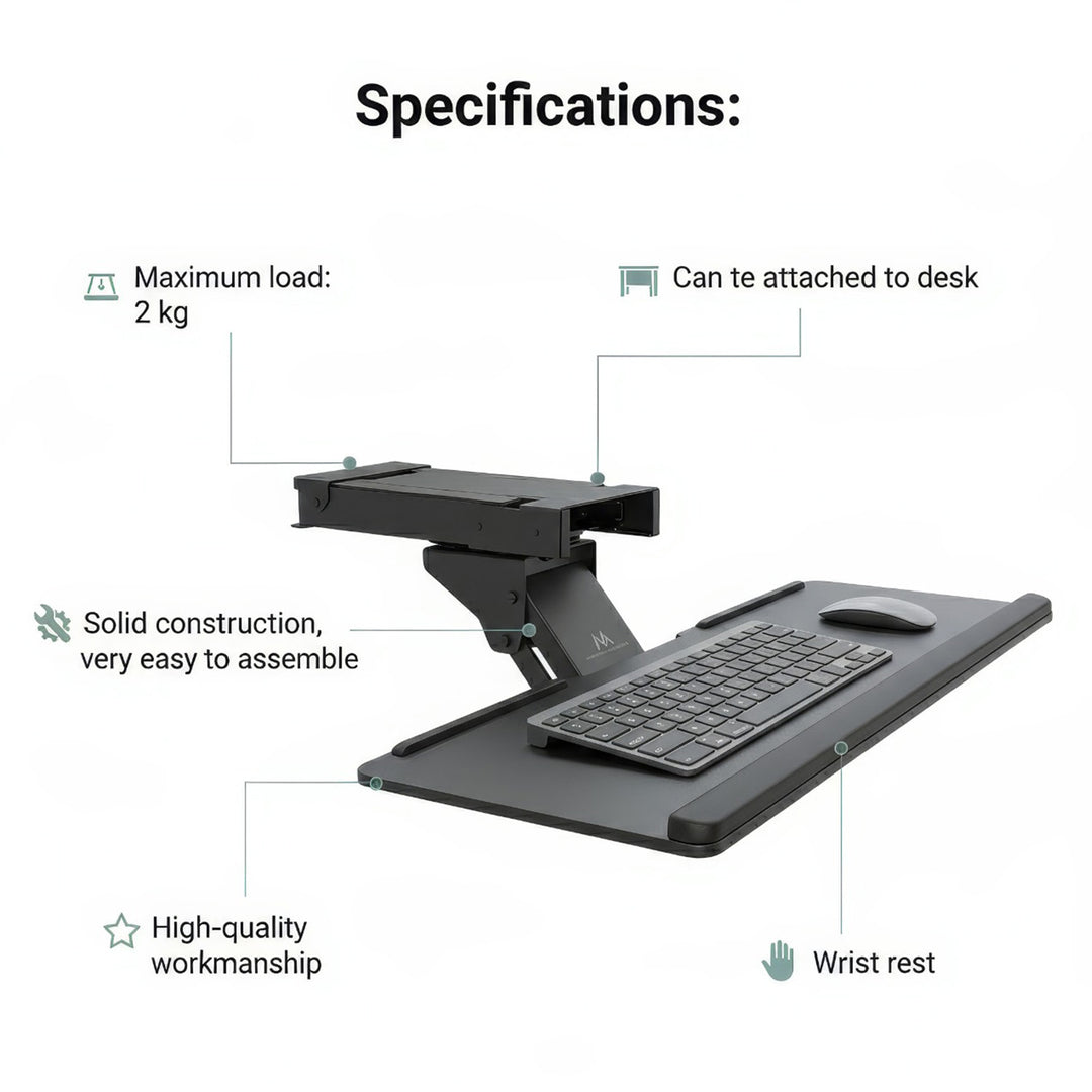Suporte para teclado e mouse embaixo da mesa, suporte de metal 67cm Maclean MC-757