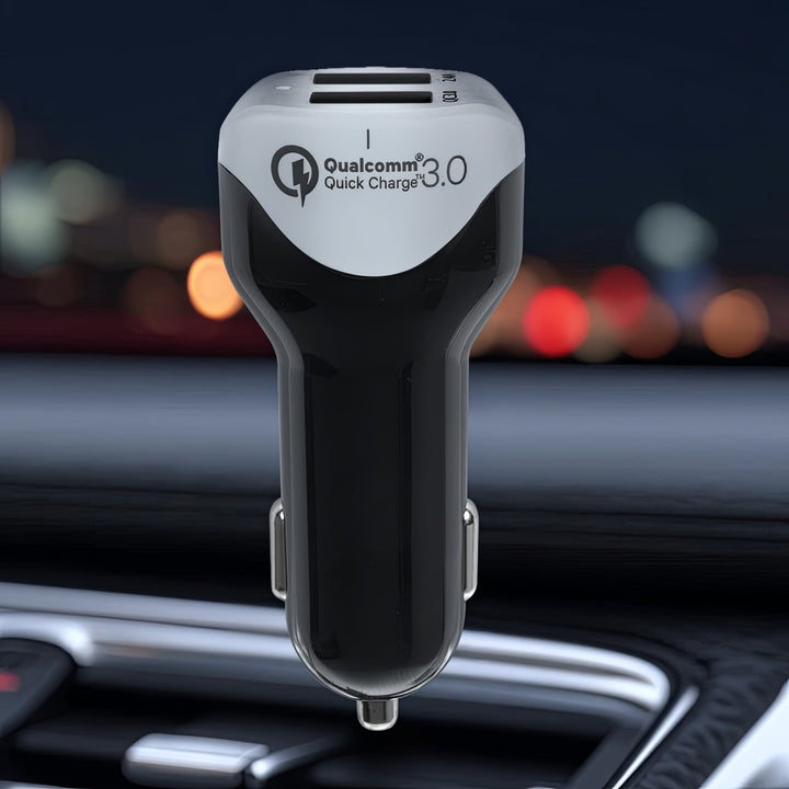 Carregador de carro 2.4A 2x Cabo USB Q.C3.0 1.5m Prata Maclean Energy MCE157
