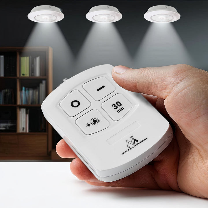 Conjunto de 6 luzes LED com controle remoto 4 modos de iluminação Maclean Energy MCE165