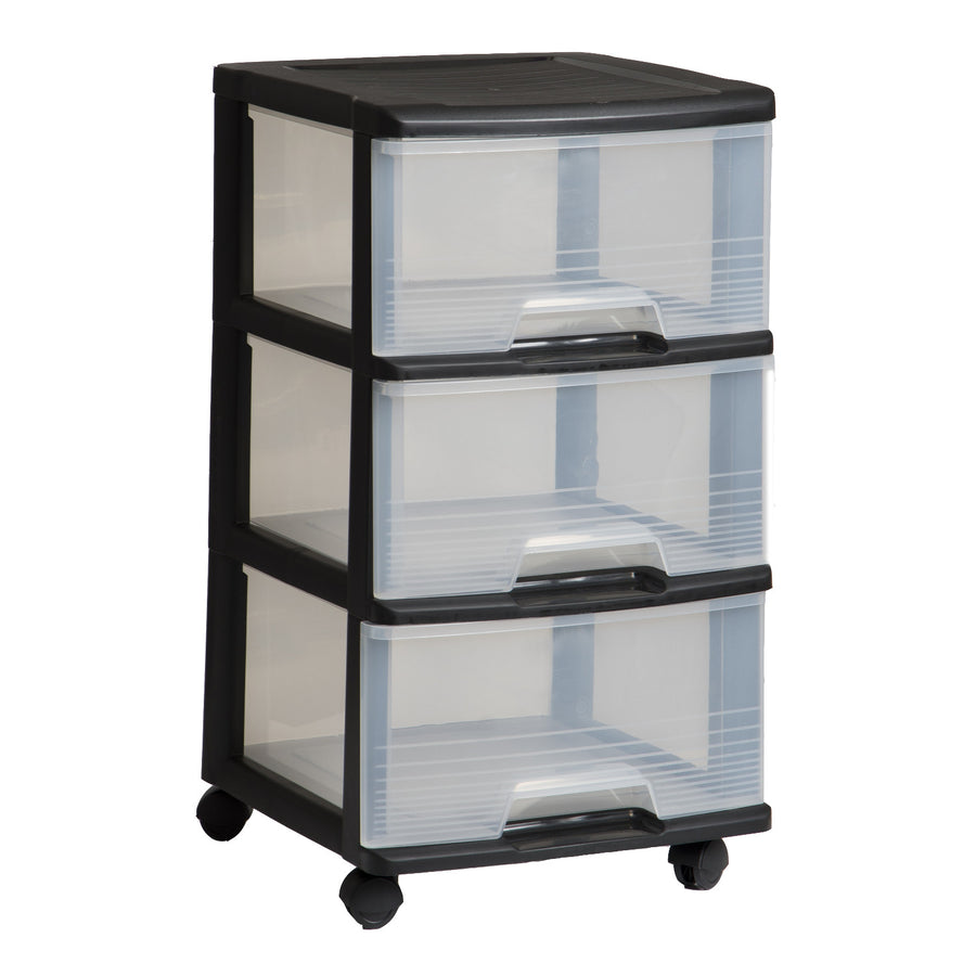 Estantería con ruedas Curver, color negro, 3 cajones transparentes de 20 l, ruedas, 214754
