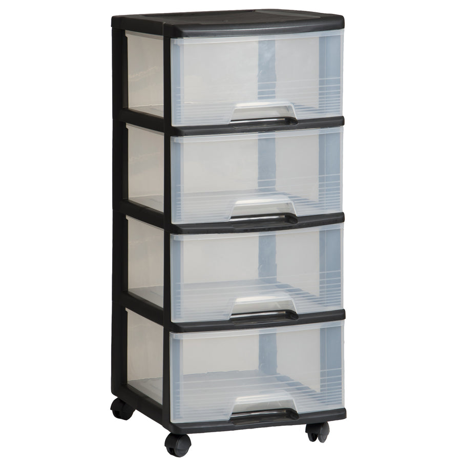 Estantería con ruedas Curver, color negro, 4 cajones transparentes de 20 l, ruedas, 214756