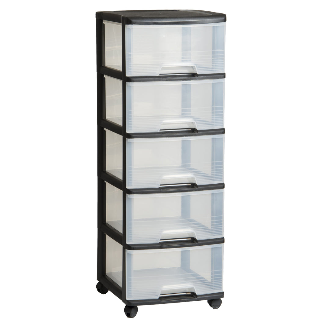 Estantería con ruedas Curver, color negro, 5 cajones transparentes de 20 l, ruedas, 214756