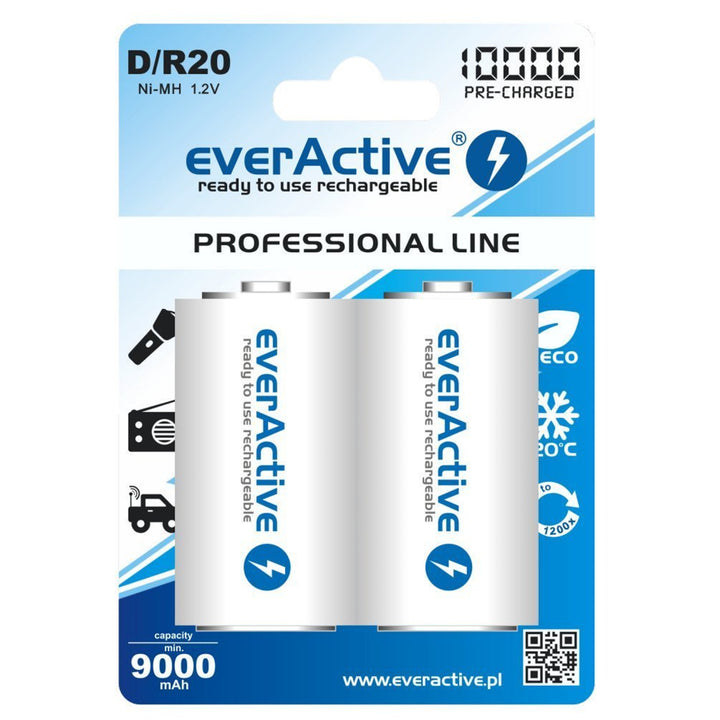 2x R20 D 10000mAh Recargable everActive Professional