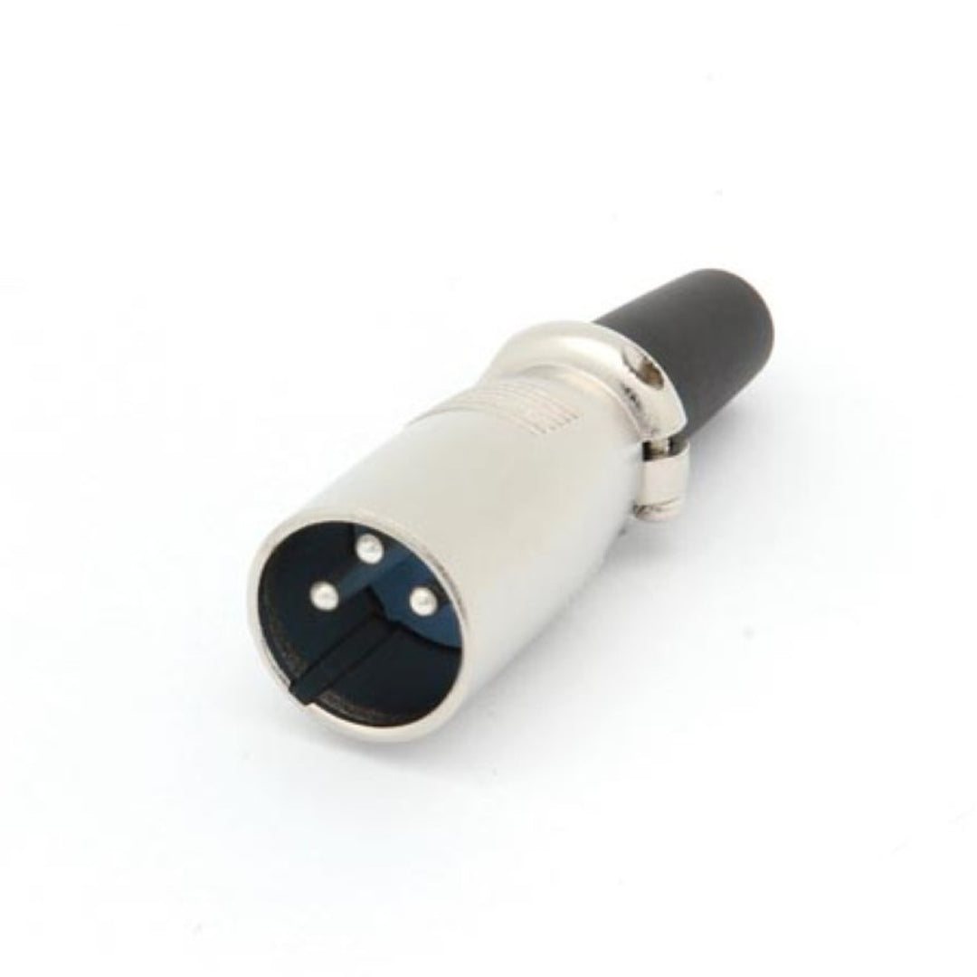 Conector macho curto 3P XLR CA093 para sistemas de áudio, acabamento niquelado