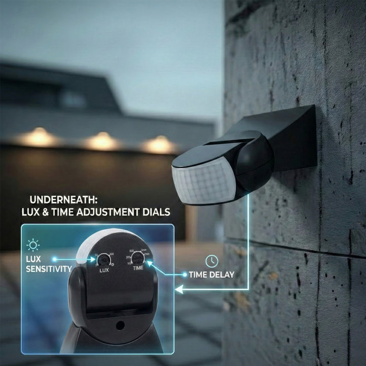 Sensor de movimento infravermelho universal Maclean MCE201 B com sensor crepuscular, alcance de 12 m, detetor de movimento para montagem no teto e na parede, utilização no interior e no exterior