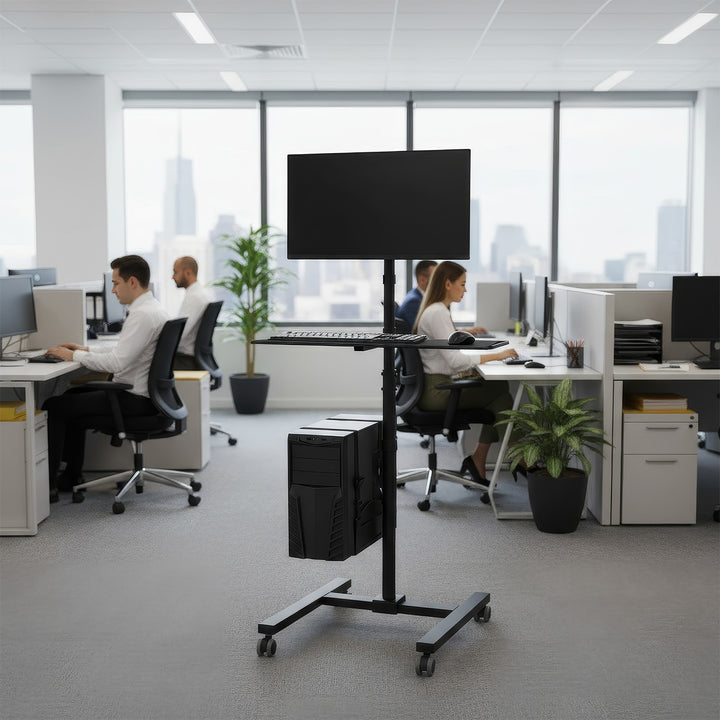 Estação de trabalho profissional para monitores de TV LCD LED com rodas Maclean Brackets MC-793: