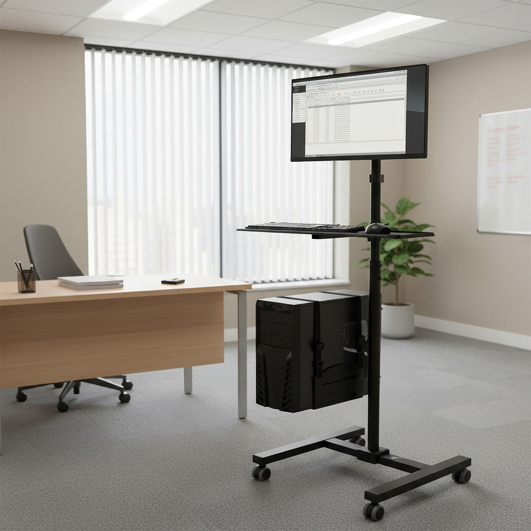 Estação de trabalho profissional para monitores de TV LCD LED com rodas Maclean Brackets MC-793: