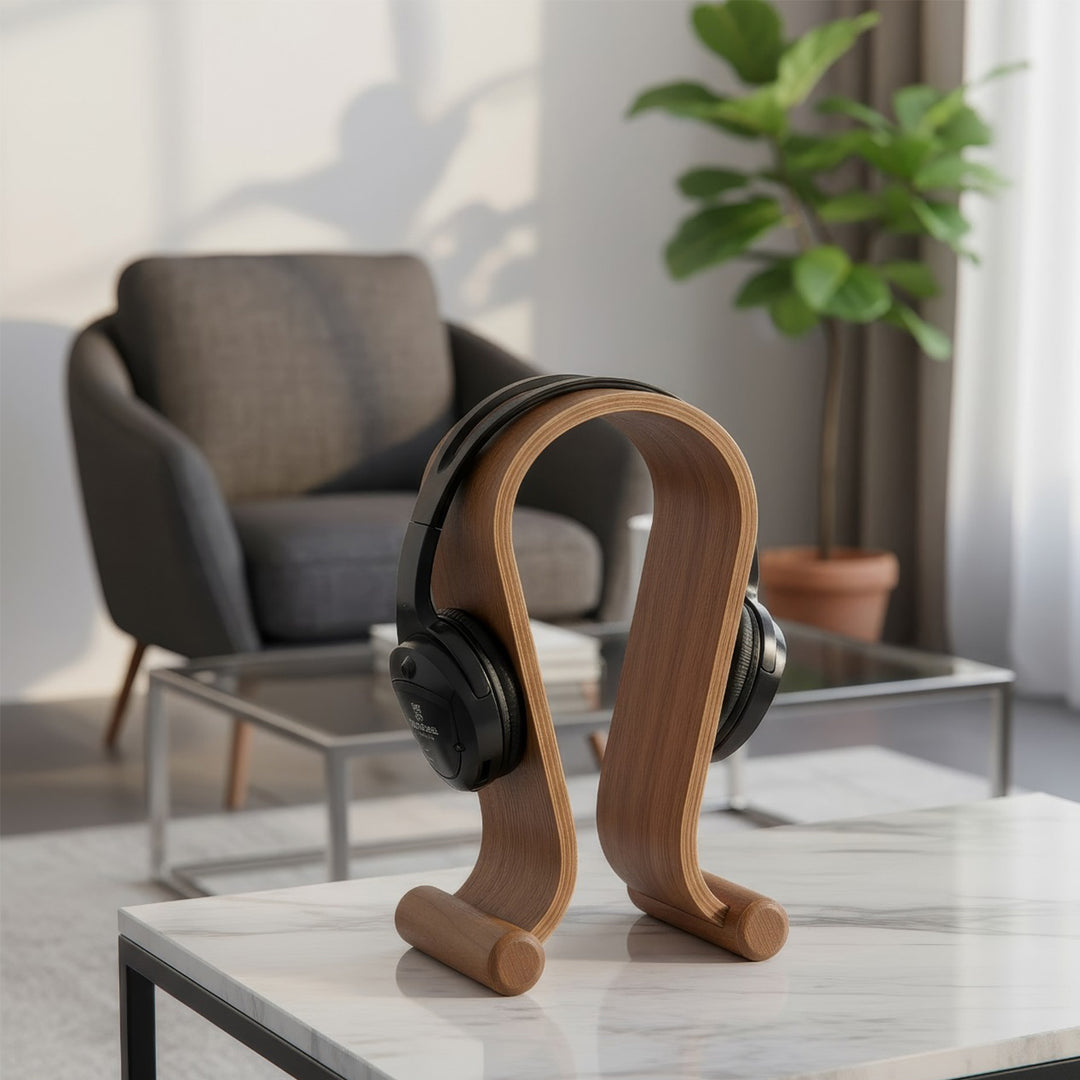 Soporte para auriculares de madera, color nuezMaclean MC-815W