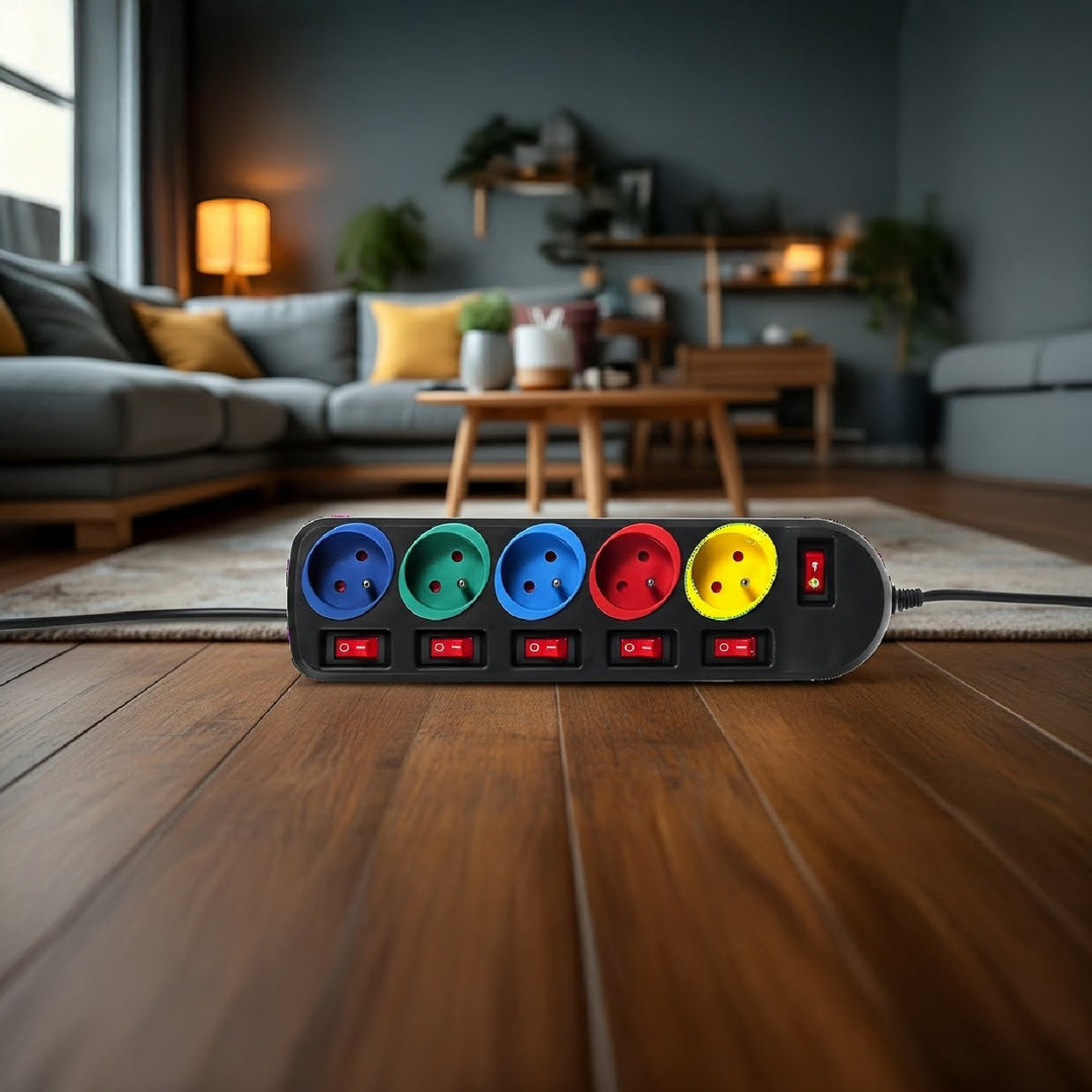 Filtro de linha de 5 tomadas com cabo de 1,5 m, interruptor, proteção infantil, 2500 W, conector FR Maclean Energy MCE204M