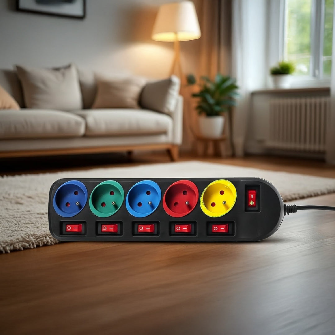 Filtro de linha de 5 tomadas com cabo de 1,5 m, interruptor, proteção infantil, 2500 W, conector FR Maclean Energy MCE204M