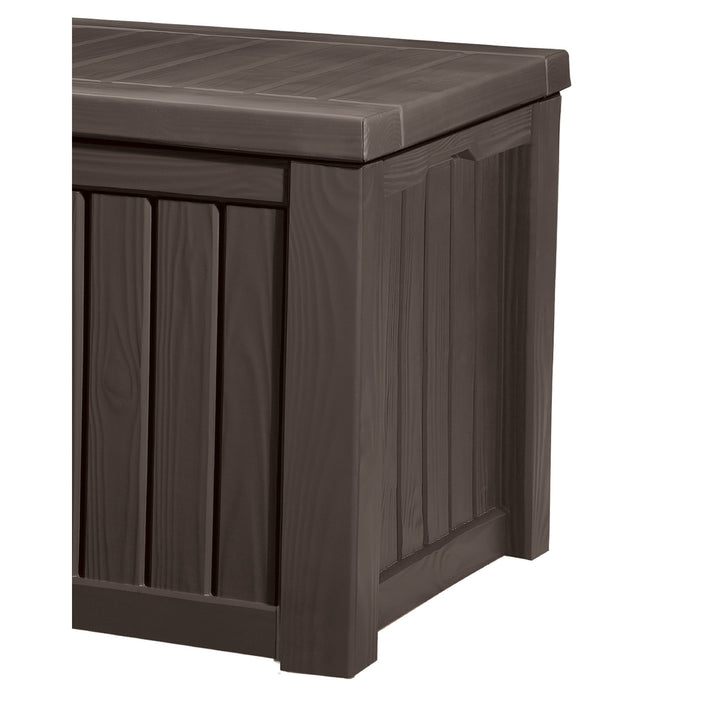 Caja de jardín con mecanismo que soporta la apertura de la tapa Keter Rockwood 570L marrón
