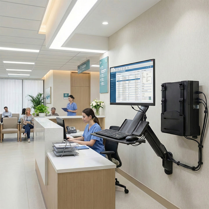 Maclean MC-838 Monitor de mola a gás/teclado/PC para montagem em parede/estação de trabalho