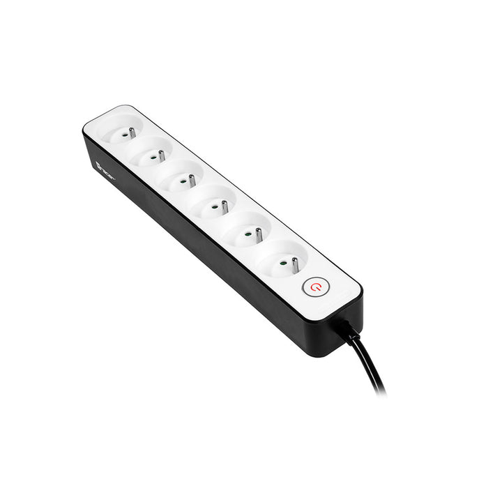 Regleta de 6 tomas TRACER Zebra de 1,5 m con protector contra sobretensiones