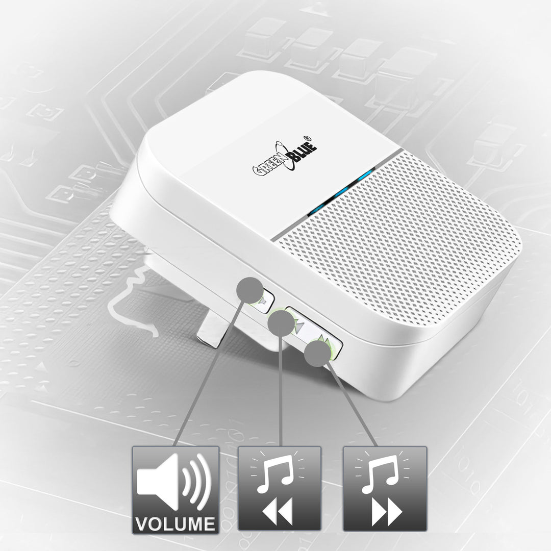Indicador de entrada sem fio com sensor de movimento e 52 melodias, 230 V, máx. 8 sensores, branco GreenBlue GB212
