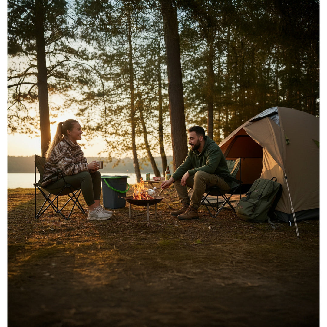 Sanita portátil turística com tampa 19L preta com verde, perfeita para viagens, GreenBlue GB320BG flare