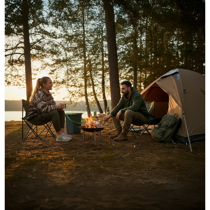 Sanita portátil turística com tampa 19L preta com verde, perfeita para viagens, GreenBlue GB320BG flare