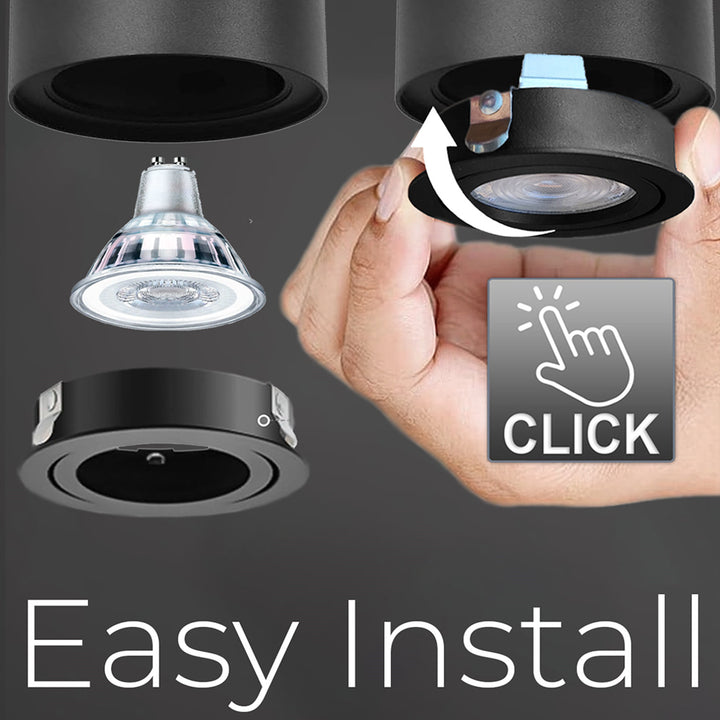 Spot de teto ajustável com casquilho GU10 para lâmpadas LED e halógenas até 40W para montagem saliente, branco, 80x115mm, alumínio MCE422 B