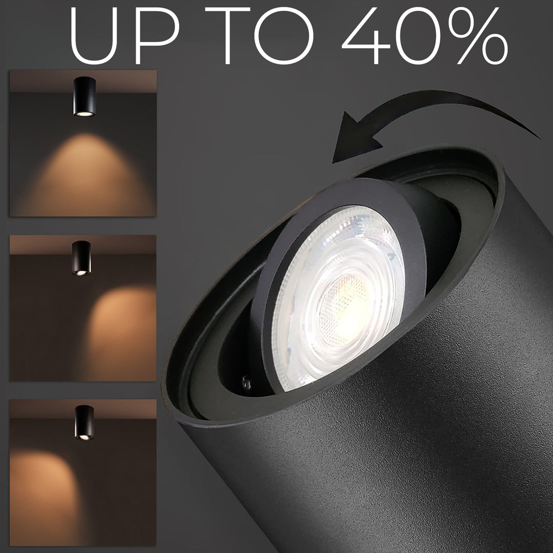 Spot de teto ajustável com casquilho GU10 para lâmpadas LED e halógenas até 40W para montagem saliente, branco, 80x115mm, alumínio MCE422 B