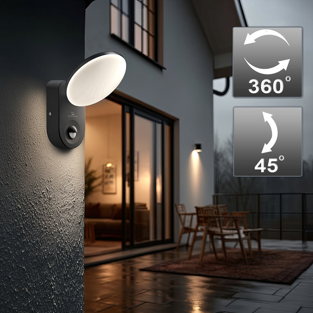Aplique LED con sensor de movimiento PIR, sensor crepuscular, aplique para exterior, aplique para pared Iluminación interior / exterior IP65 4000K blanco neutro 15W, 1100lm Maclean MCE367