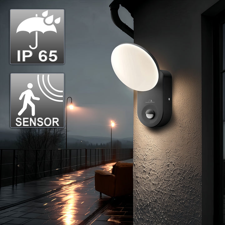 Aplique LED con sensor de movimiento PIR, sensor crepuscular, aplique para exterior, aplique para pared Iluminación interior / exterior IP65 4000K blanco neutro 15W, 1100lm Maclean MCE367