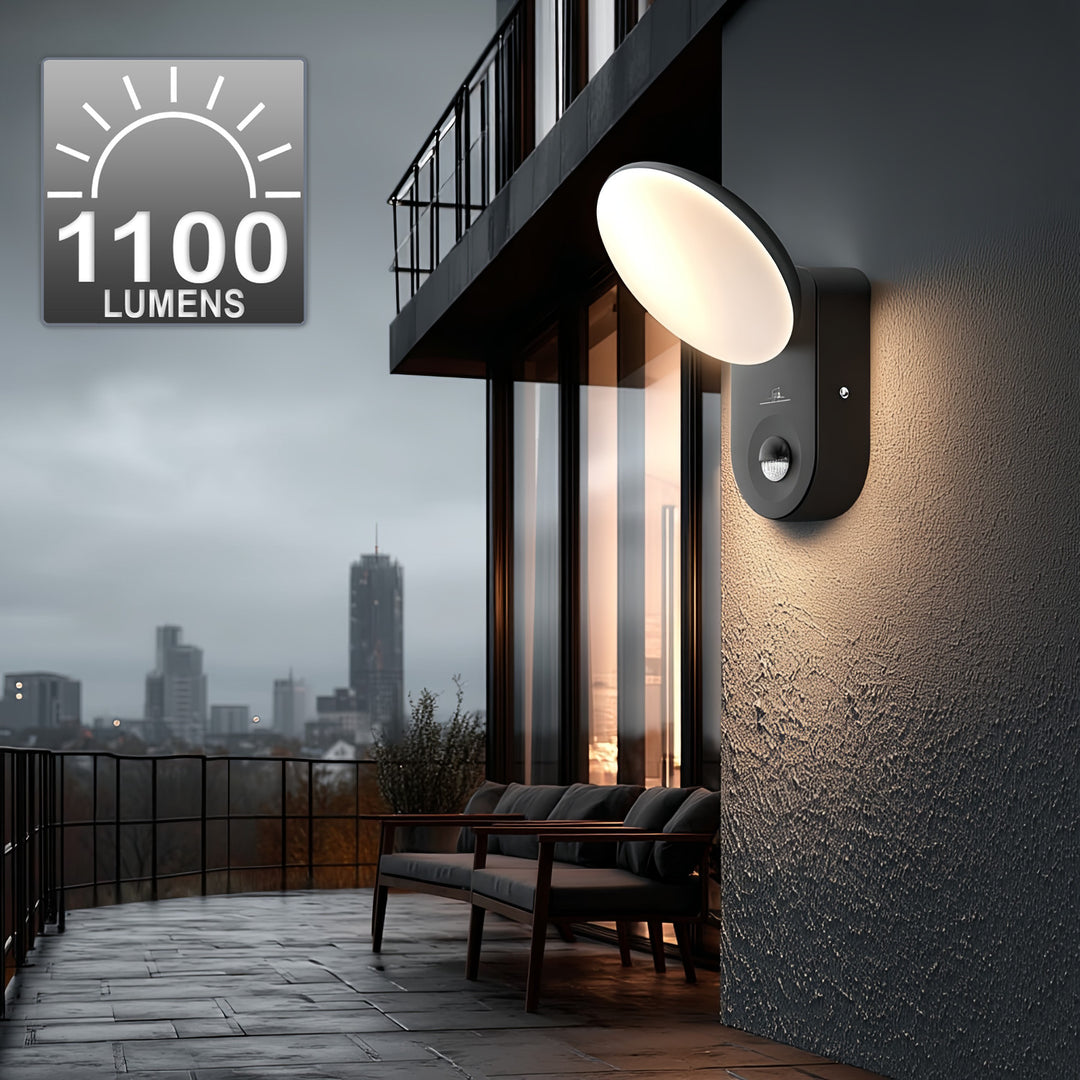 Aplique LED con sensor de movimiento PIR, sensor crepuscular, aplique para exterior, aplique para pared Iluminación interior / exterior IP65 4000K blanco neutro 15W, 1100lm Maclean MCE367