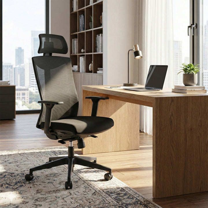 Cadeira de escritório ergonómica com rodas e apoio lombar, cadeira giratória, regulável em altura, encosto com função de inclinação Cadeira de secretária, carga máxima 150 kg