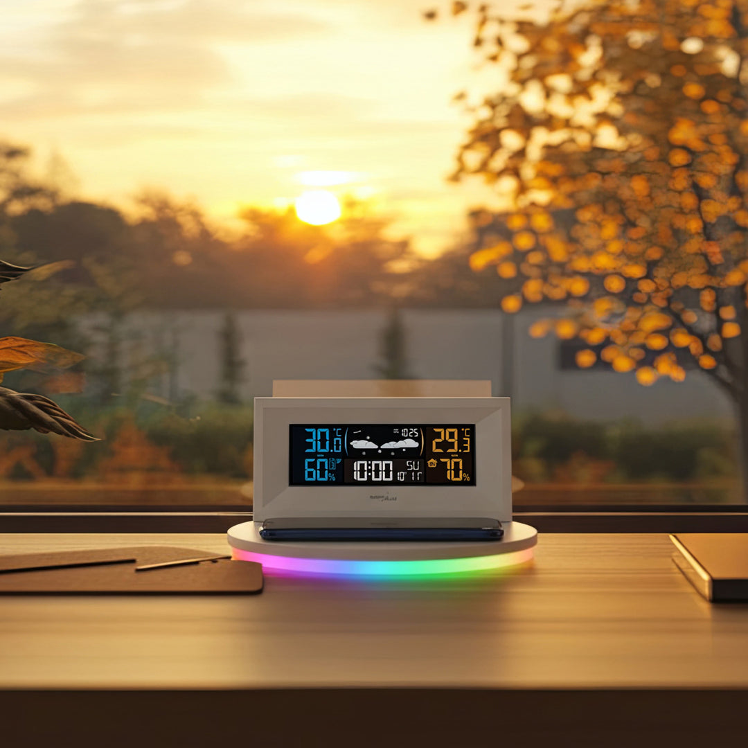 Estación meteorológica inalámbrica con cargador inalámbrico/inductivo GreenBlue, reloj, alarma, calendario, sensor de exterior, GB213