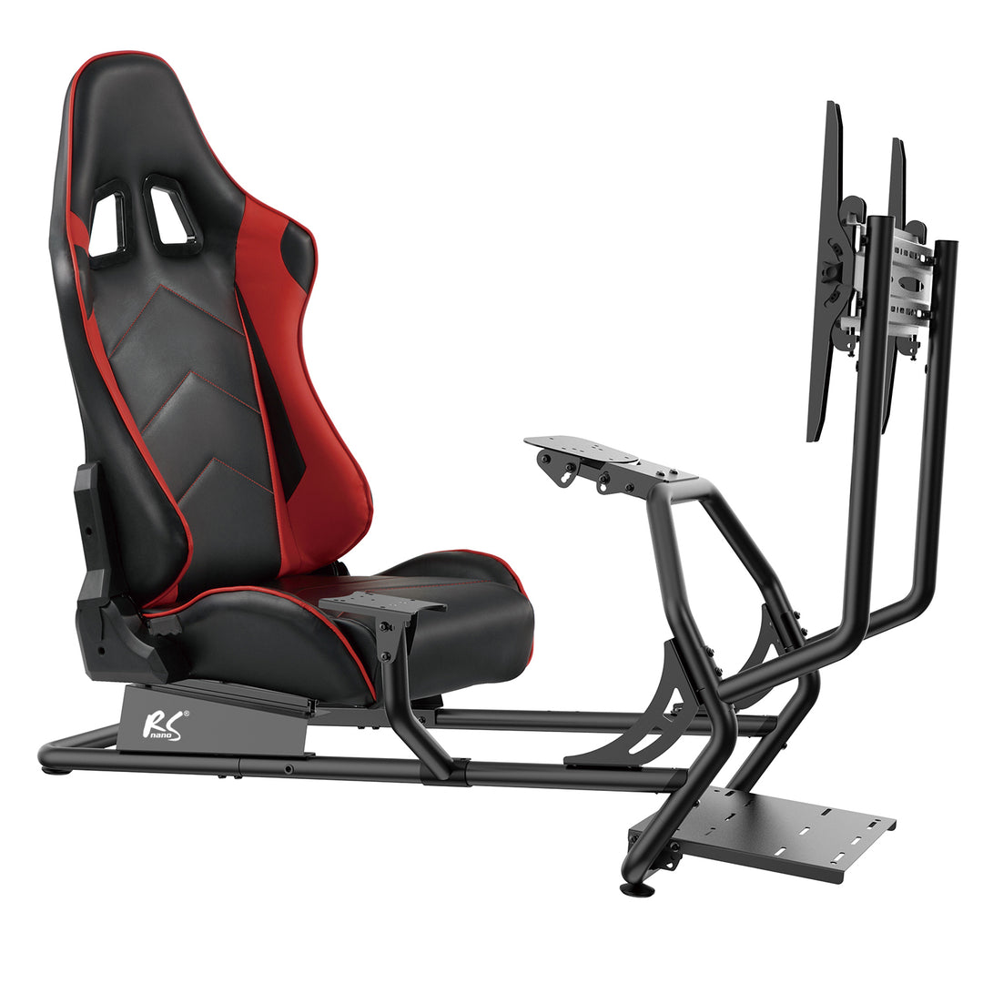 Asiento de juego 3en1 con tapizado de cuero sintético, soporte para volante, soporte para TV hasta 50" Max. Vesa 400x400, cabina de simulación de carreras NanoRS RS160