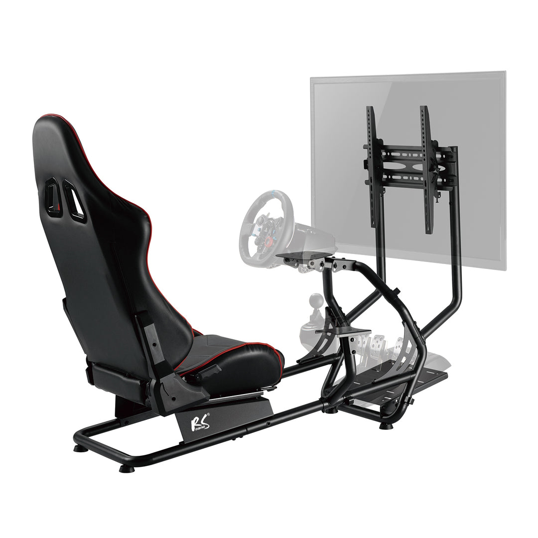 Asiento de juego 3en1 con tapizado de cuero sintético, soporte para volante, soporte para TV hasta 50" Max. Vesa 400x400, cabina de simulación de carreras NanoRS RS160